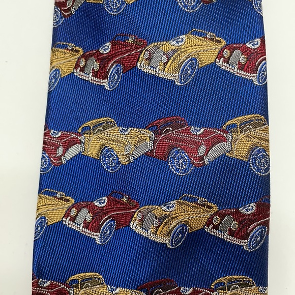 Robert Talbott Best of Class Tie #12 Vintage Race Cars Red & Yellow on Blue Tie - Picture 2 of 5